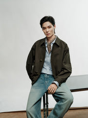 Men's Vintage Aircraft-Buckle Brown Jacket