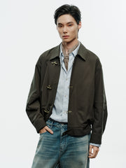 Men's Vintage Aircraft-Buckle Brown Jacket