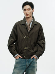 Men's Vintage Aircraft-Buckle Brown Jacket