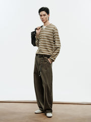 Men's Vintage Stripe Henley Textured Sweatshirt