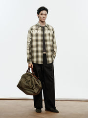 Men's Casual Contrast-Plaid Embroidered-Logo Shirt