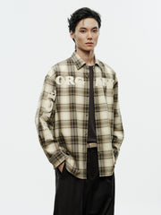 Men's Casual Contrast-Plaid Embroidered-Logo Shirt