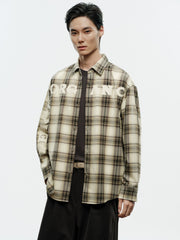 Men's Casual Contrast-Plaid Embroidered-Logo Shirt
