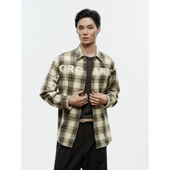 Men's Casual Contrast-Plaid Embroidered-Logo Shirt