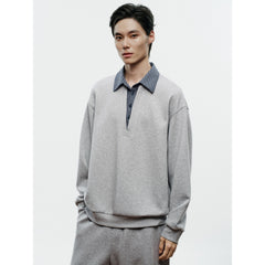 Men's Casual Faux-Layer Shirt-Collar Sweatshirt