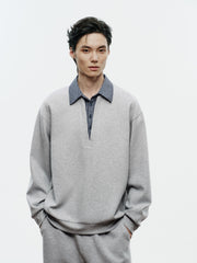 Men's Casual Faux-Layer Shirt-Collar Sweatshirt