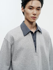 Men's Casual Faux-Layer Shirt-Collar Sweatshirt