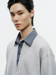 Men's Casual Faux-Layer Shirt-Collar Sweatshirt