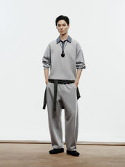Men's Casual Faux-Layer Shirt-Collar Sweatshirt