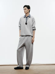 Men's Casual Faux-Layer Shirt-Collar Sweatshirt