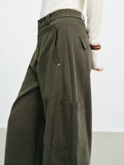 Women's Utility-Style Detachable Plaid Chestnut Curved-Leg Pants