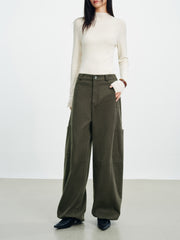 Women's Utility-Style Detachable Plaid Chestnut Curved-Leg Pants