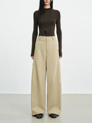 Women's Utility-Style Detachable Plaid Chestnut Curved-Leg Pants