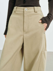 Women's Utility-Style Detachable Plaid Chestnut Curved-Leg Pants