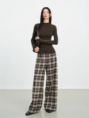 Women's Casual Plaid Wide-Leg Elastic-Waist Pants