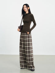 Women's Casual Plaid Wide-Leg Elastic-Waist Pants