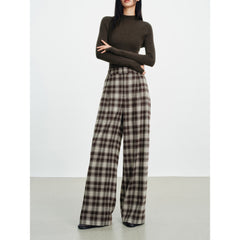 Women's Casual Plaid Wide-Leg Elastic-Waist Pants