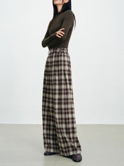 Women's Casual Plaid Wide-Leg Elastic-Waist Pants