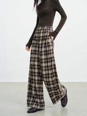 Women's Casual Plaid Wide-Leg Elastic-Waist Pants