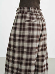 Women's Casual Plaid Wide-Leg Elastic-Waist Pants