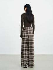 Women's Casual Plaid Wide-Leg Elastic-Waist Pants