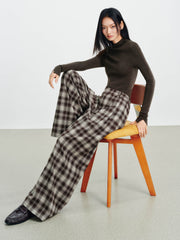 Women's Casual Plaid Wide-Leg Elastic-Waist Pants