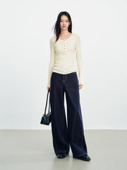 Women's Casual Belted Curved-Leg Jeans