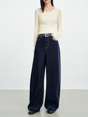 Women's Casual Belted Curved-Leg Jeans