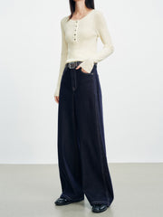 Women's Casual Belted Curved-Leg Jeans