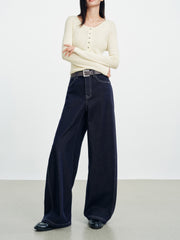 Women's Casual Belted Curved-Leg Jeans