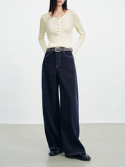 Women's Casual Belted Curved-Leg Jeans