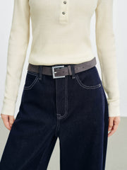 Women's Casual Belted Curved-Leg Jeans