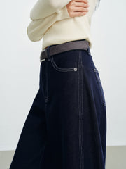 Women's Casual Belted Curved-Leg Jeans