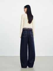 Women's Casual Belted Curved-Leg Jeans