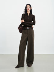 Women's Casual Belted Curved-Leg Jeans
