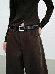 Women's Casual Belted Curved-Leg Jeans