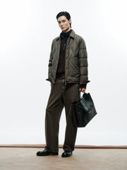 Men's Casual PU Leather Panel-Collar Down Jacket