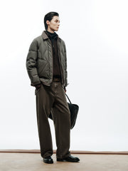 Men's Casual PU Leather Panel-Collar Down Jacket