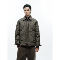Men's Casual PU Leather Panel-Collar Down Jacket