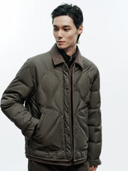 Men's Casual PU Leather Panel-Collar Down Jacket