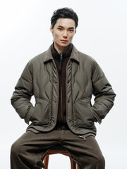 Men's Casual PU Leather Panel-Collar Down Jacket