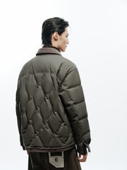 Men's Casual PU Leather Panel-Collar Down Jacket