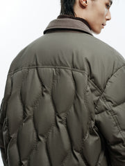 Men's Casual PU Leather Panel-Collar Down Jacket