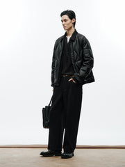 Men's Casual PU Leather Panel-Collar Down Jacket