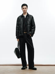 Men's Casual PU Leather Panel-Collar Down Jacket