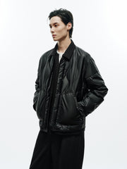 Men's Casual PU Leather Panel-Collar Down Jacket