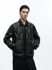 Men's Casual PU Leather Panel-Collar Down Jacket