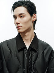 Men's Casual PU Leather Panel-Collar Down Jacket