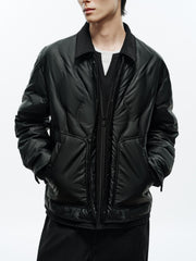 Men's Casual PU Leather Panel-Collar Down Jacket