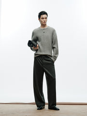 Men's Casual Henley Neck Faux Two-Piece Knit Top